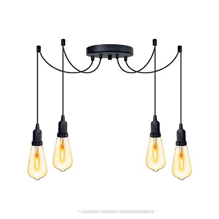 Lustre Aranha com 4 Pendentes de 2 m + soquetes - Trybo Design e Iluminação