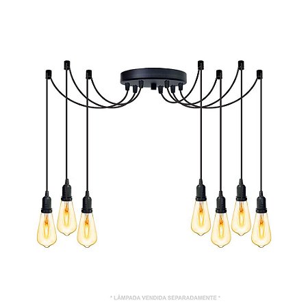 Lustre Aranha com 7 Pendentes  (2m cabo preto+ soquetes + canopla)