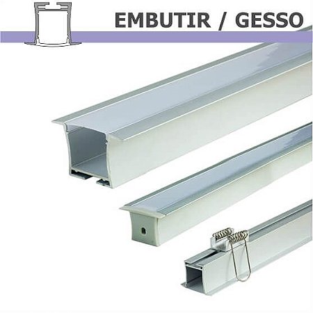 Perfil EMBUTIR GESSO para fita LED - 1 m