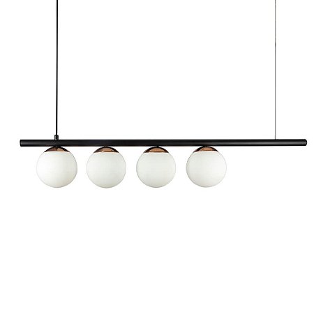 Lustre Pendente Figo PRETO COBRE - 4 Globos Esfera de Vidro Branco