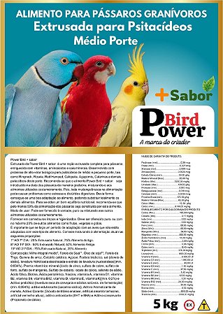 Extrusada + Sabor Psitacídeos Médio Porte 5kg | Power Bird