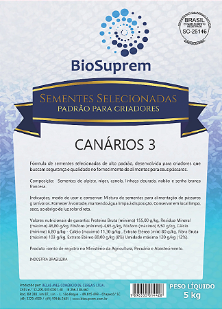 BioSuprem Sementes Selecionadas para Canários Tipo 3 - 5kg  | Biosuprem