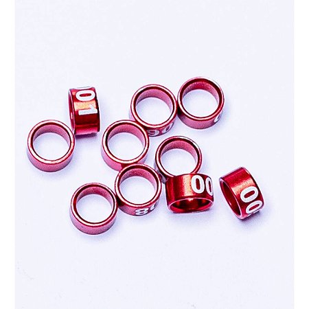 Anilhas Fechadas Alumínio 4.5mm Numeradas - Pact c/ 20und  - 01 a 20 - Vermelho