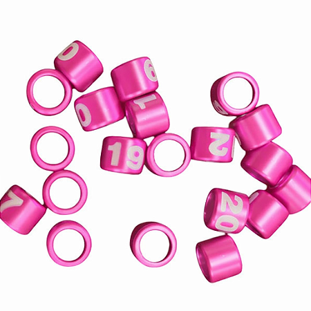 Anilhas Fechadas Alumínio 4.5mm Numeradas - Pact c/ 20und  - 01 a 20 - Rosa