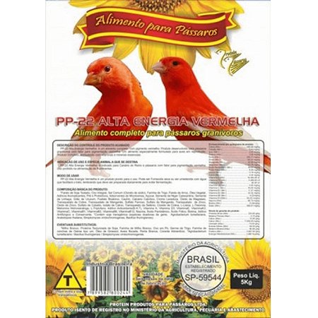 Farinhada Protein Pássaros - PP 22 Vermelha - 5kg