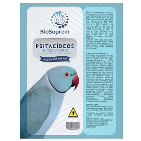 Extrusada - Psitacídeos - Pequeno Médio - 900g - BioSuprem - Comercial  Penna Firme - o Site mais completo para aves!