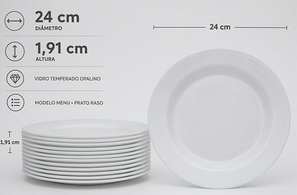 Prato Vidro Branco Menu Raso 24cm