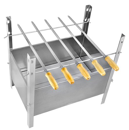 Espetos Churrasco Duplo Kit Com 3 Inox Churrasqueira