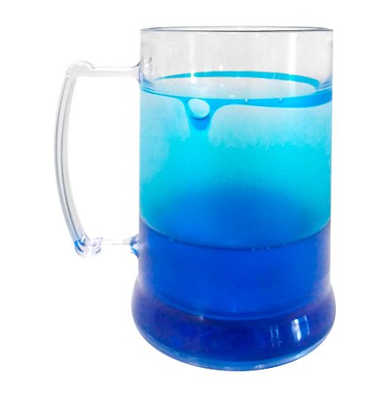 Caneca Injetada Transparente com Gel Azul 340 ml -