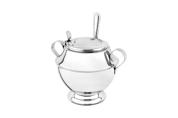 Açucareiro Inox 500g com Tampa, Alças e Pedestal