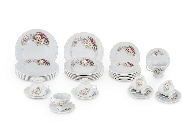 Serviço Jantar e Chá Porcelana 30 peças Decoradas E351 Sch.114