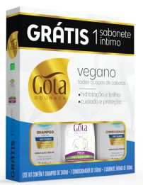 Kit Gota Dourada (SH 340ml + Cond 340ml + Sab Intimo Fresh 100ml) Vegano Oleo de Abacate e Maracuja
