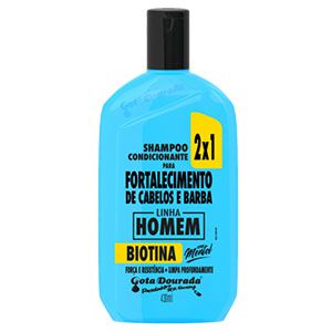 Shampoo Gota Dourada Fortalecedor de Cabelo e Barba Homem 2X1 Biotina 430 ml