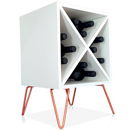 Suporte Adega De Vinho Santiago Madeira MDF 12 Garrafas - Cobre/Branco