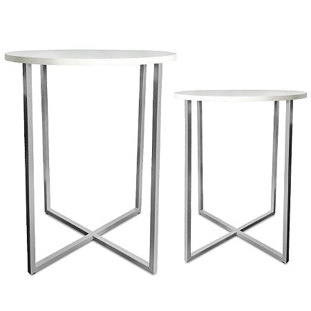 Mesa De Canto Dupla Gana - Prata/Branco