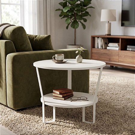 Mesa de Centro Belmont Redonda Tampo Duplo Moderna