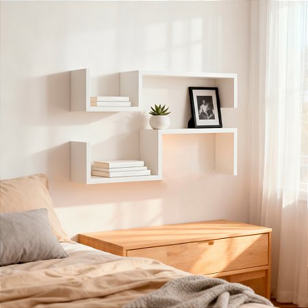 Conjunto 2 Prateleiras Nichos Decorativas Em S MDP Branco