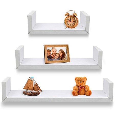 Conjunto 3 Prateleiras Decorativas de Parede Uver em MDP - Branco