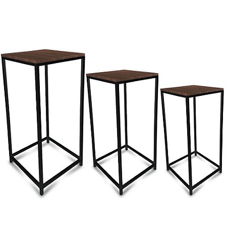 Conjunto de Mesa de Canto Lateral Genebra para Sala - Preta e Villandry