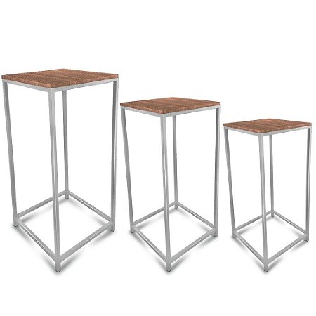 Conjunto de Mesa de Canto Lateral Genebra para Sala - Prata e Villandry