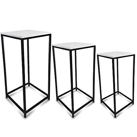 Conjunto de Mesa de Canto Lateral Genebra para Sala - Preta e Branca