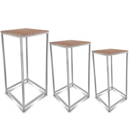 Conjunto de Mesa de Canto Lateral Genebra para Sala - Prata e Jade