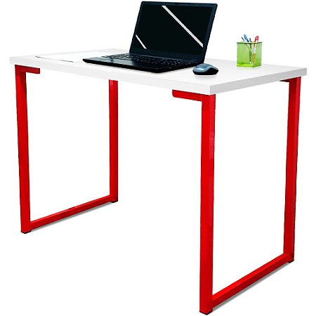 Mesa para Escritório Escrivaninha Estilo Industrial Nova York Mdf 120cm - Vermelho e Branco