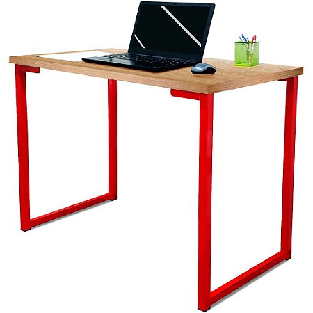 Mesa para Escritório Escrivaninha Estilo Industrial Nova York Mdf 120cm - Vermelho e Jade