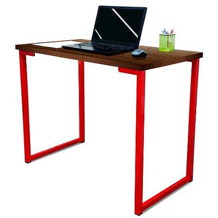 Mesa para Escritório Escrivaninha Estilo Industrial Nova York Mdf 100cm - Vermelho e Villandry