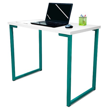 Mesa para Escritório Escrivaninha Estilo Industrial Nova York Mdf 100cm - Verde e Branca