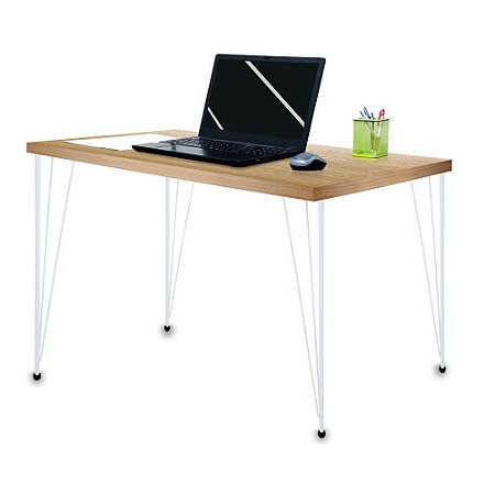 Mesa para Escritório Escrivaninha Estilo Industrial Noruega Mdf 120cm Branco e Jade