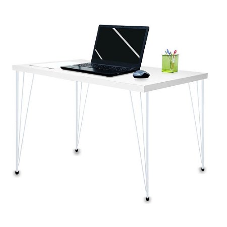 Mesa para Escritório Escrivaninha Estilo Industrial Noruega Mdf 120cm Branco e Branco