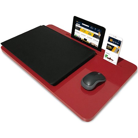 Suporte Mesa para Notebook Slim Tablet Celular para usar na Cama 56cm x 33cm Vermelho