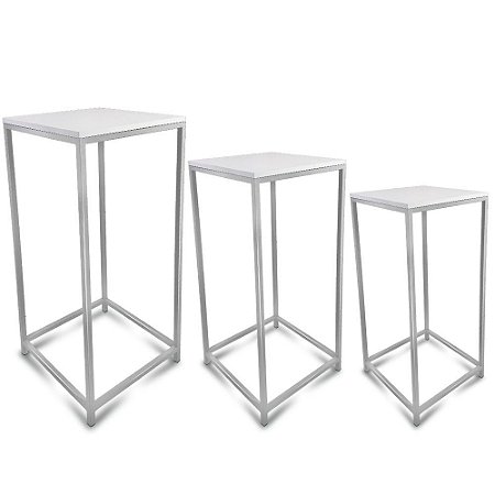 Conjunto Mesa de Canto Genebra - Prata com Tampo Branco