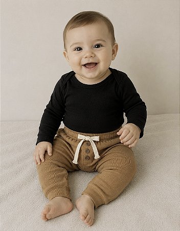 Conjunto de Bebê Théo (Body Black + Calça Canelada) 3 Meses