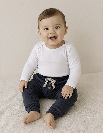 Conjunto de Bebê Henrique (Body + Calça Canelada (9 Meses)