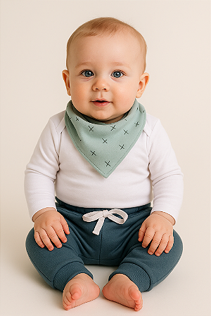 Look de Bebê (6 meses) Calça + Body + Babador