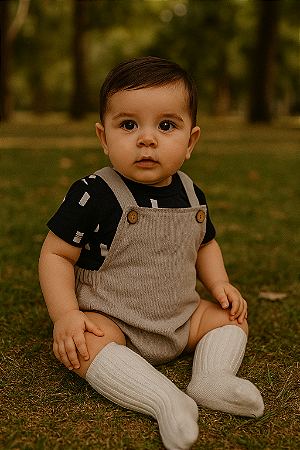 Look Unissex Romper + Body + Calça (6-9 meses)