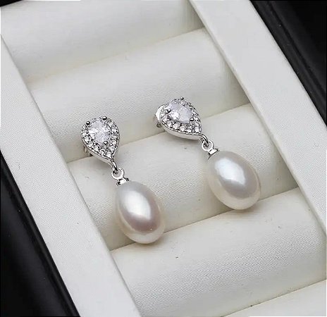 Brincos Pérolas de água doce e Zircônias 037