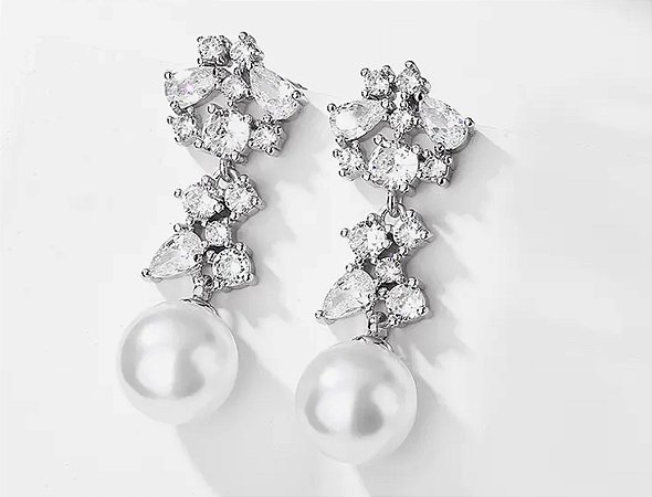 Brincos em Zirconias e Pérolas 055