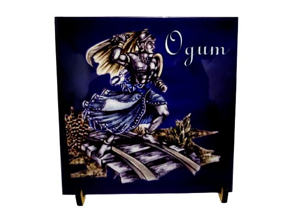 Azulejo de Ogum Azul 20cm com Suporte