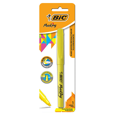 Marcador de Texto Fluorescente BIC Marking, Ponta Chanfrada, 1.5 - 3.5mm, Amarelo