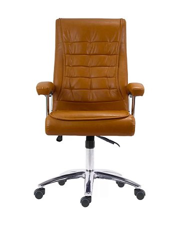 Cadeira Califórnia com Base e braços em aço cromado e Revestimento em couro ecológico Caramelo Fratini 1.00290.01.0065