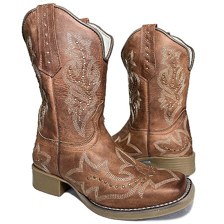 Quadrad Bota Texana Feminina Touro Sentado Cano Curto Fossil Bord Bico Quadrad ...