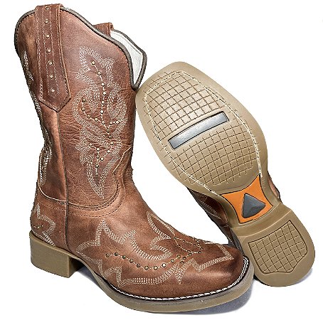 Quadrad Bota Texana Feminina Touro Sentado Cano Curto Fossil Bord Bico Quadrad ...