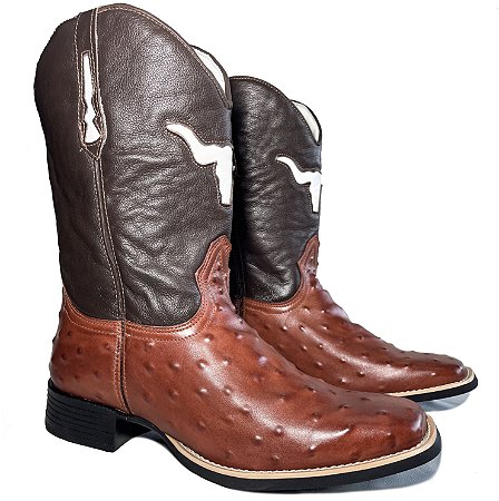 Bota Texana Estampa Avest Pinhão Cano Café Sola Preta Bico Quadra