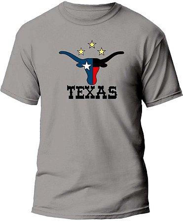 Camiseta Country Masculina 100% Algodão Boi Texas Cinza