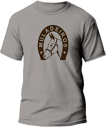 Camiseta Country Masculina Algodão Ferradura Muladeiros Cinza