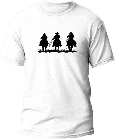 Camiseta Country Masculina 100% Algodão 3 Cowboys Branco