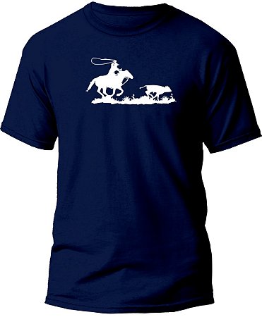 Camiseta Country Masculina 100% Algodão Laço Comprido Azul